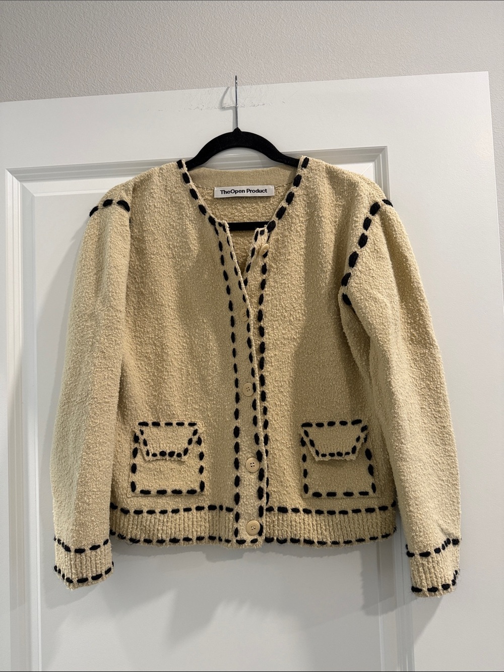 The Open Product Cream Knit Button Cardigan with Black Trim Korean sz 1. Sz xs/s - Picture 1 of 9